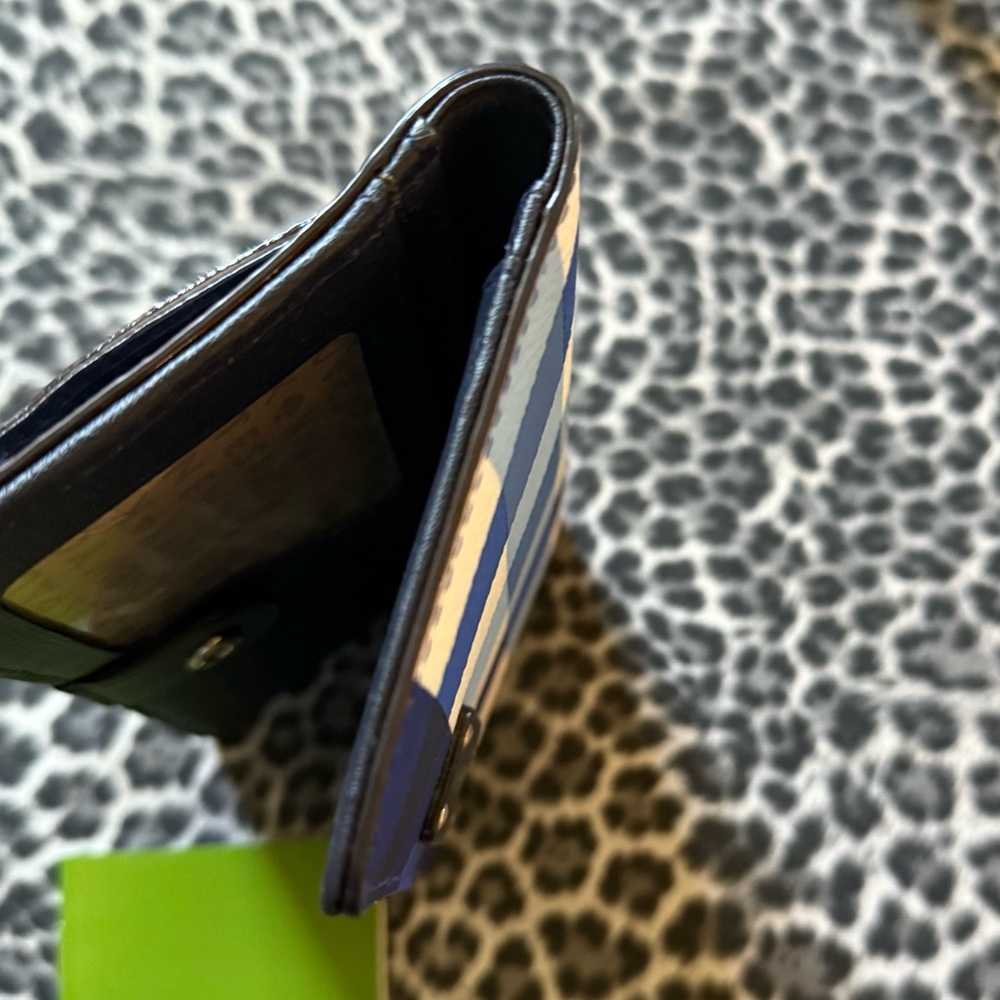 Kate Spade New York Stacy Grove Street Laether Blue Pacific Gingham Wallet - Picture 7 of 11
